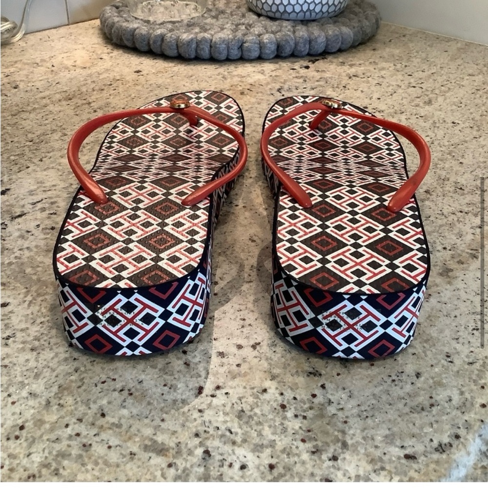 Tory Burch Wedge Flip Flops Sandals Size 9 worn once.